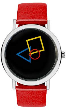Aristo - Damenarmbanduhr im Bauhausstil mit rotem Lederarmband und schwarzem Ziffernblatt - 100 Jahre Bauhaus Jubliäum - Made in Germany