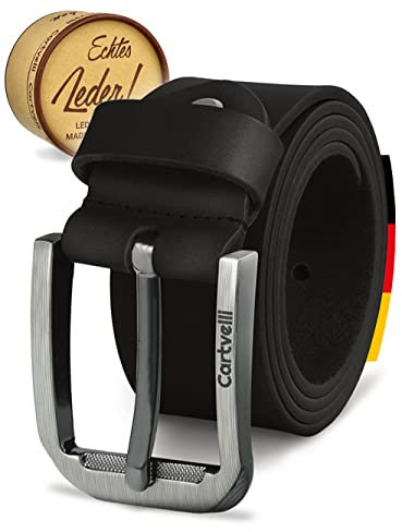 Cartvelli Premium Ledergürtel Herren Schwarz 120cm Made in Germany mit Geschenkbox Echt-Leder Herrengürtel Vollleder Jeansgürtel breiter Leder Gürtel 40mm Anzug jeans chino pants M19s-120