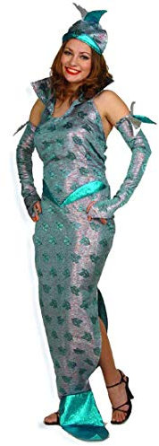 KarnevalsTeufel Damenkostüm Meerjungfrau Kleid mit Hut und Armstulpen Mermaid Nymphe (40)