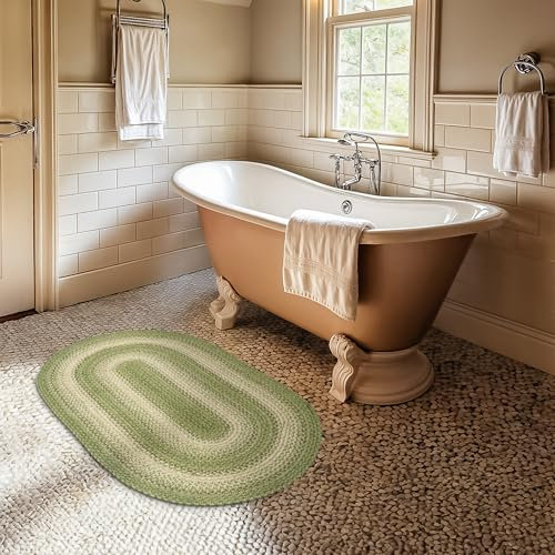 Homespice Grassland Premium Jute Geflochtener Bereich Teppich von Homespice, 27 x 45 cm, oval, grün – natürlich, wendbar und langlebig, Bauernhaus, primitiver Stil – 30 Tage risikofreier Kauf
