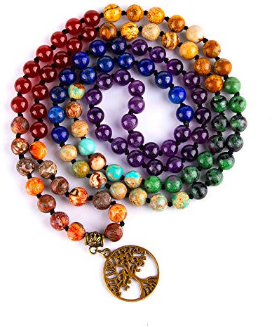 Farfume 108 Mala Beads Necklace for Women - Tree of Life 7 Chakra Natural Stone Prayer Bead Yoga Meditation Gift Friends Lover (Tree of Life - 8mm Beads)