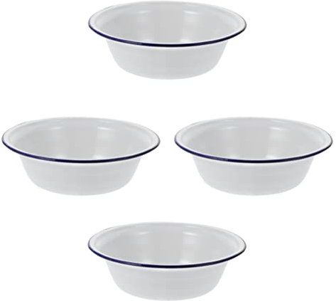 Angoily Vintage-Teller 4 Stück Emaille Email n Ofenblech Imbiss Zum Servieren Von Desserts Rührn Emaille Emaille-Geschirr Enamelware- Waschbecken Weiß Keramik Besteck Rührschüsseln