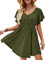 Beluring Dress for Women Summer Short Sleeve Shirt Dress V Neck Sexy Short Dress Olive Green Size 18-20
