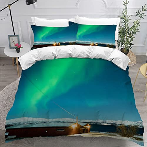 ZLKEJI Erwachsene Bettwäsche 220x240 cm Dream Aurora Chalet Bettwäsche Set 3 Stück Bettwaren Leicht Mikrofaser kuschelig Bettbezug 3D Motiv Qualität Luxus Hochwertig Bettwäsche