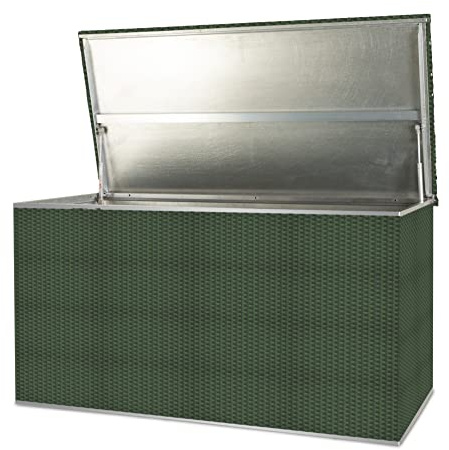 TerraGala Rattan Auflagenbox | 115cm x 60cm x 60cm | Grün | Outdoor-Kissenbox | wasserdicht