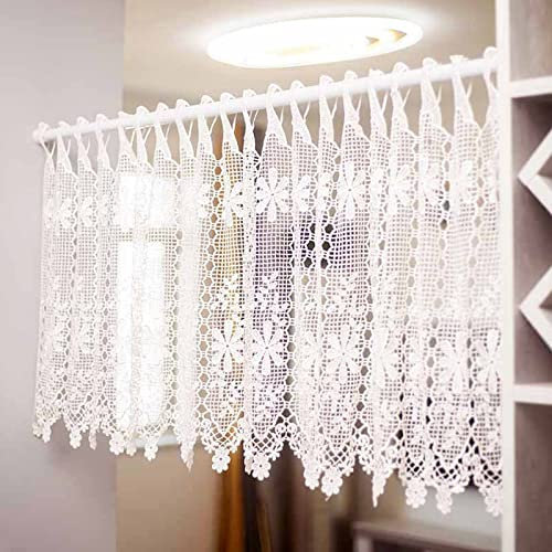 Transparenter Spitze Scheibengardine, Häkeln Weiß Gardine Transparenter Voile Bistrogardinen Fenstervorhang für Schlafzimmer Küche Bücherregal Schrank, 1 Stück--200x160cm(79x63in)
