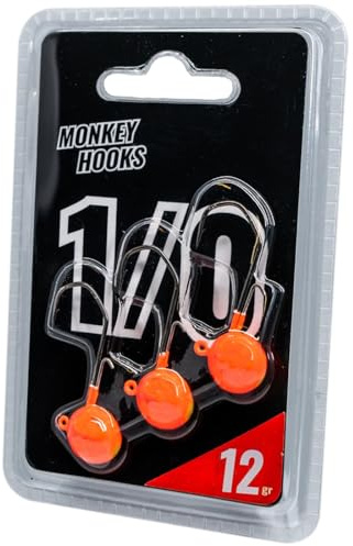 Monkey Lures Hook - 3 Jigköpfe, Größe/Gewicht/Farbe:Gr. 1/0 / 12g / Orange