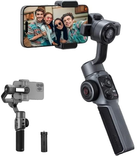ZHIYUN Smooth-5S - Stabilizzatore cardanico per iPhone 3 assi con treppiede, giunto cardanico per smartphone con luce Selfie, stabilizzatore per telefono cellulare per FilmIC Pro, Vlog,
