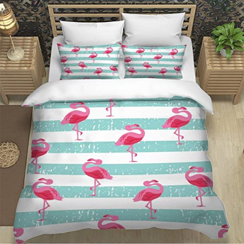 XPINGO Erwachsene Bettwäsche Flamingo 220x240 cm 3teilig 100% Mikrofaser Sommer Weiche Winter Warm Bettbezüge mit Reißverschluss 3D Abstraktion Geometrie Bettbezug mit 2 Kissenbezüge 80x80