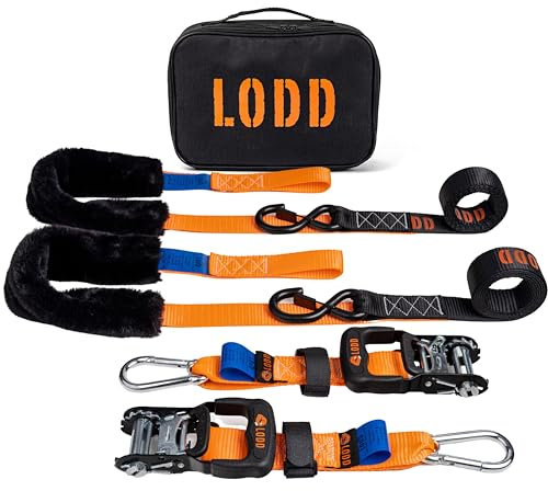LODD - Motorrad-Spanngurte mit Hochfesten Schnallen, Fellschutz, Stahlkarabiner, Verstärkter Schnalle | 1100 kg, 38mm | Anhänger (Parent) (Ratsche/Karabinerhaken)