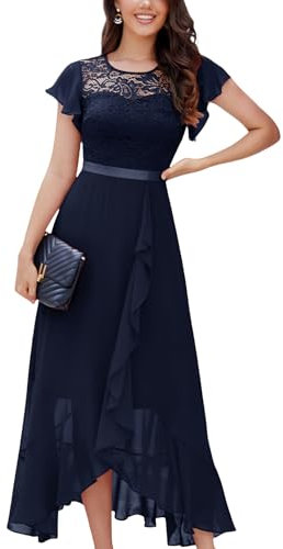 BeryLove Formal Dresses for Women 2025 Wedding Guest with Slit Cocktail Elegant Lace Long Prom Dress, Navy, S