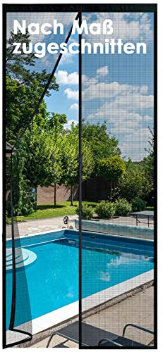 HaiTaoSy Fliegengittertür 90x205cm- Robustes Fiberglas & Stärkere Magneten, Insektenschutz BalkontürEinfach Zu Installieren, Fliegennetz Balkontür Schwarz für Kellertür und Terrassentür
