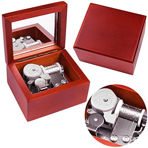 Sinzyo Kingdom Hearts Vintage Holz mechanische Spieluhr Geburtstag Geschenk Weihnachten Valentinstag (Rote Holzschachtel mit Spiegel)