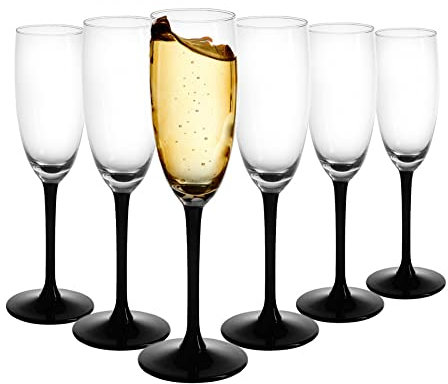 SOLAVIA Champagne Glass Flute Set of 6 Capacity 170ml Pack of 6 Black Long Stem H21cm Idea for Dinner Celebrations Party
