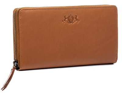 SID & VAIN große Geldbörse Damen mit vielen Fächern echt Leder - Portemonnaie Jersey - Geldbeutel mit RFID Schutz Damentasche - Ledergeldbeutel Damen braun handgefertigt