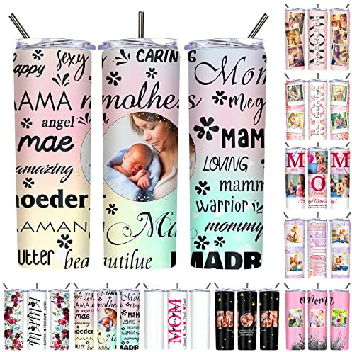 Hodmec Gobelet fin personnalisé avec image de 591 ml – Gobelet isotherme avec couvercles et pailles – Gobelet personnalisé en acier inoxydable pour maman, grand-mère