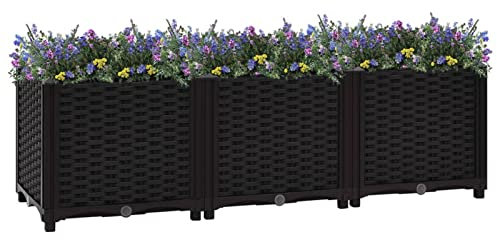 Yolola hochbeet Kunststoff Hochbeete Für Garten hochbeet wpc blumenkübel hochbeet Rattan Blumenkasten Pflanzkübel Hochbeet Hochbeet Balkon Für Garten Polypropylen-Schwarz-120 x 40 x 38 cm
