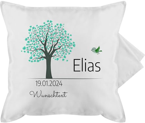 Kissenbezug - Lebensbaum Geburt I Taufe Geschenk Kommunion I Datum - 50 x 50 cm - Weiß - Kissen taufkissen konfirmation konfirmations kissenhülle zur taufgeschenke taufgeschenk Baum