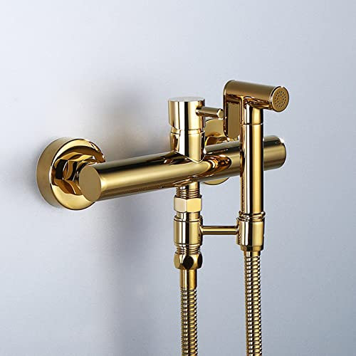 WC-Dusche-Spray-Mischbatterie-Set, goldfarbener Heiß- und Kalt-Bidet-Hahn, Wandmontage, Multifunktions-Badezimmer-WC, Bidet-Mischer-Spray-Kit, Brauseschlauch,C