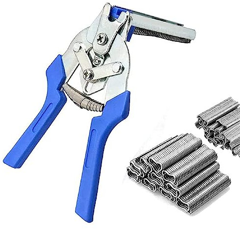 Type M Nail Ring Pliers,Stainless Snap Ring Pliers Set with 1200 Pcs of Galvanized Steel Nails,Multifunction Hog Rings Pliers Kit,For hog fence chicken coop poultry fencing wire mesh (Blue)