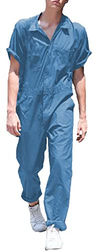 Caxndycing Herren Overall Jumpsuit Jogging Cargo-Style Onesie Trainingsanzug Camouflage mit Taschen Sommer Arbeitsoveralls Herren Einfarbig Kurzarm Arbeitskleidung mit Taschen Blau,Schwarz