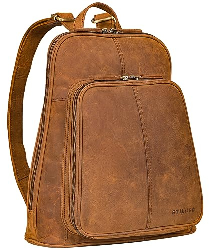 STILORD Daisy Elegant Leather Backpack Women Small Vintage Rucksack Modern Daypack for City Shopping Office Ladies Leather Handbags Genuine Leather Colour:tan - Dark Brown