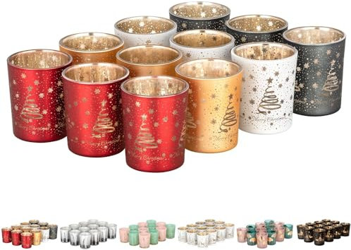 12er Set Teelichthalter Weihnachten Glas Windlicht Weihnachten Teelichtgläser Teelichtglas Kerzengläser Weihnachtsdeko Teelicht Weihnachts Windlichter Glas Deko