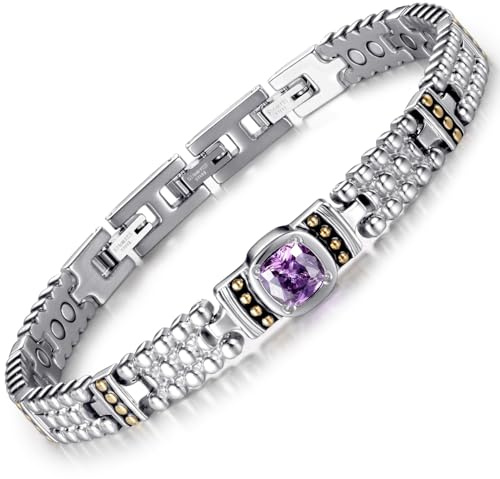 RainSo Edelstahl-Magnetarmband, Edelstein-Design, mit Kristallen besetztes Damenarmband mit verstellbarer Schnalle und Geschenkbox