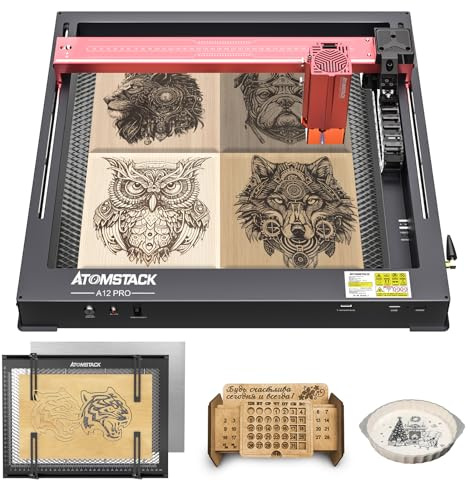 ATOMSTACK A12 Pro Laser Graviermaschine 50W mit F1 Wabenförmige Arbeitsplatte, 12W Lasergravur Maschine 600mm/s Hohe Gravurgeschwindigkeit, Laser Cutter Kreuzlaser Positionierung, Nicht verstopfendes