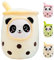 Aiuidun Panda Boba Kuscheltier,Bubble Tea Stofftier Plüschkissen Spielzeug Weiches Umarmungskissen Geschenk für Kinder Mädchen Jungen(Gelb,35cm)
