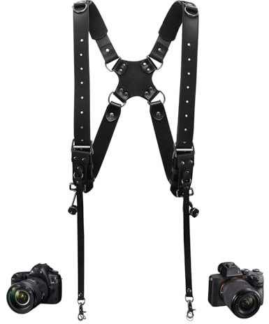 Sangle d'appareil photo 4J LEDR,sangle de sac à dos en cuir pour photographes,sangle d'appareil photo double pour hommes et femmes,sangle d'appareil photo DSLR/SLR,libération rapide,petite taille,Noir
