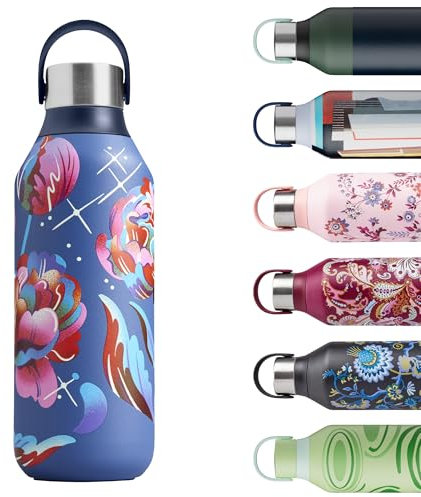 Chilly's Series 2 Gourde - Bouteilles isothermes en Acier INOX avec Double paroi, col Souple et poignée de Transport - Galaxy Bloom, 500ml