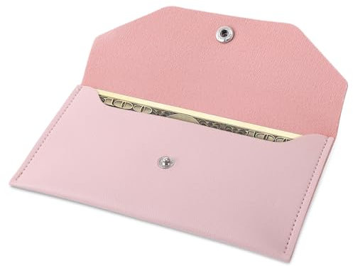 Porte-Monnaie Femme Rose, Porte-Monnaie en Cuir Cash Envelope Réutilisable Souple Femme pour Billets de Banque, Cartes Multiples, Permis de Conduire, Pièces de Monnaie, Clés de Maison (Rose)