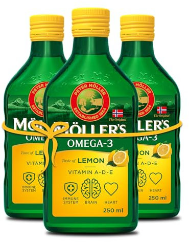 Moller’s ® | Olio di fegato di merluzzo Omega 3 | Integratori alimentari di omega-3 con EPA, DHA, vitamine A, D ed E | Superior Taste Award | Marchio esistente da 166 anni | Limone | 750 ml