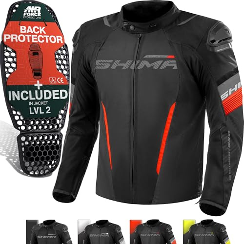 SHIMA Solid 2.0 Motorrad Jacke Herren Protektoren AirForce Rückenprotektor Motorradjacke Sommer Schutzjacken Textiljacke Wasserdicht Protektorenjacke Sommerjacke Stadt (Männer, Rot, Regular, 4XL)