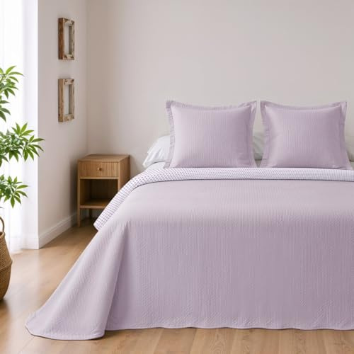 BOHEME Colcha Reversible de Microfibra Malva Cama 135+2 Fundas de Cojín