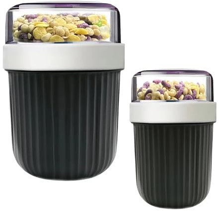 Yogurt Pots with Lid & Spoon Overnight Oats Jar Set of 2 Separate Yoghurt Cup & Muesli Cup (650+200ml, 260+80ml) Breakfast On the Go Cups with Topping Cereal Oatmeal Yogurt Pot Fruit Salad Cups