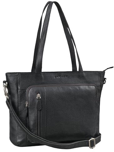STILORD 'Doro' 3-in-1 Vintage Shopper Tasche Damen Leder Handtasche Groß Laptoptasche 13,3 Zoll MacBook Schultertasche Umhängetasche Echtleder, Farbe:schwarz