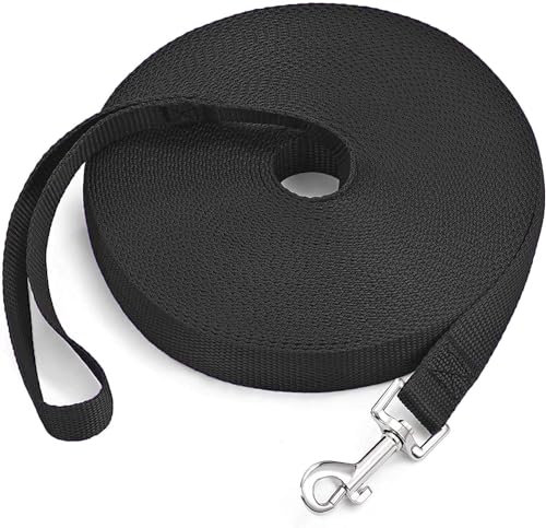 MaiLence Schleppleine 50m für Hunde, Große und Kleine Hundeleine, Langlaufleine für Mittelgroße Hunde (Schwarz)