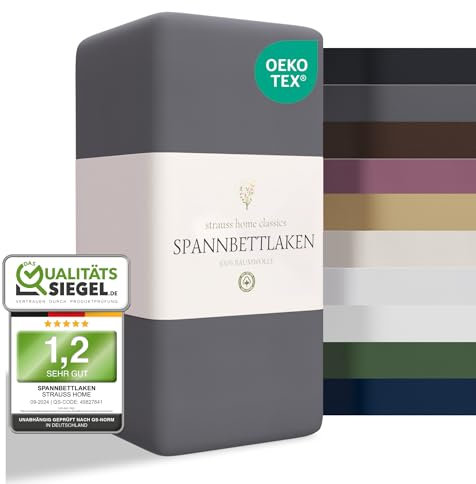 Strauss Home® Jersey Spannbettlaken Spannbetttuch Bettlaken 100% Baumwolle 120x200cm-120x220cm Anthrazit
