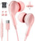 USB C Headphones for Samsung Galaxy S25 S24 S23 Ultra iPhone 15 Pink USB C Earphones Wired Headphone with Mic Type C Headphones for iPhone 16 Samsung S22 S24 FE A56 A55 A35 A16 iPad 10 iPad Pro 2024