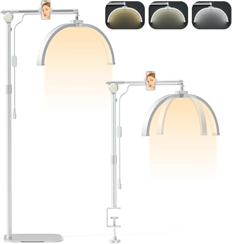 LED Stehlampe,2 in 1 Stehlampe Wohnzimmer 3000K-6500K,LED-Videolampe,Half Moon Light für Schönheitssalon,Wimpernverlängerung, Tätowierung,Make-up