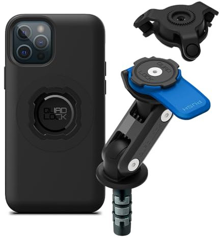 Quad Lock Motorcycle Fork Stem Phone Mount Kit with Vibration Dampener and iPhone 12/12 Pro MAG Case