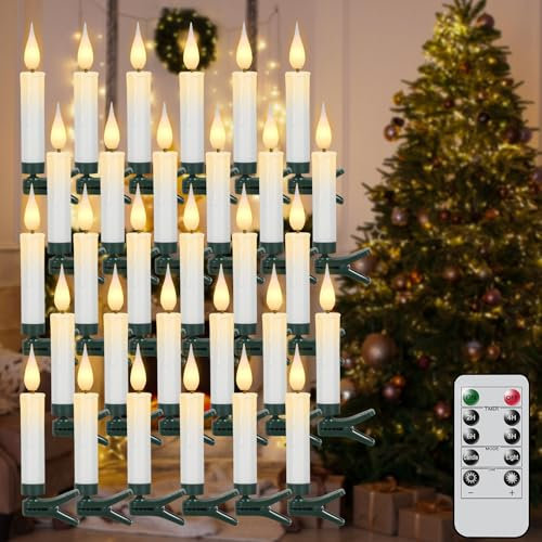 Eldnacele 30 stk LED Lichterkette Kerzen mit Fernbedienung, Timer und Dimmer, Kabellos Kerzenlichter mit Clip, Flammenlose Weihnachtskerzen für Tannenbaum Weihnachtsbaum, Hochzeit, Geburtstags, Party