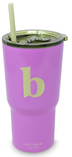 kate spade new york Isolierter Becher für kalte und heiße Getränke, mit wiederverwendbarem Strohhalm, Edelstahl-Reisebecher mit Schiebedeckel, 590 ml