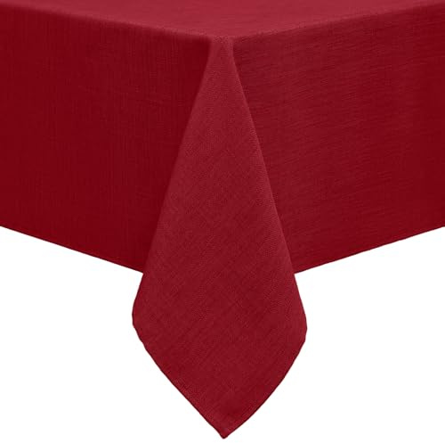 Smiry Tovaglia natalizia lavabile, rettangolare, con effetto loto, impermeabile, da 140 x 140 cm, con design albero di Natale, in lino, per decorazioni di festa, di colore rosso