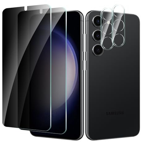 CYYAGE 2 Pack Privacy Screen Protector for Samsung Galaxy S23 with 2 Pack Camera Lens Protective Film, Anti-Spy Tempered Glass Protection 9H Hardness Glass, Anti-Scratch