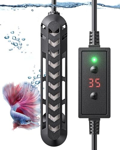 Pawfly Calentador Sumergible para Acuario 25 W - Calentador electrónico Ajustable para peceras con termostato, protección contra sobrecalentamiento y Cubierta Protectora (hasta 40 L)