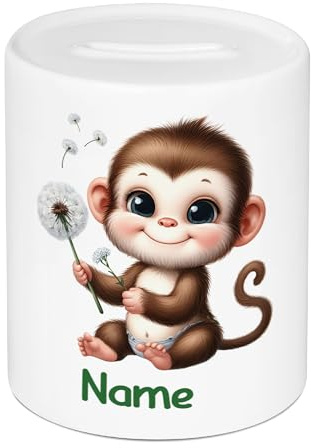 GRAZDesign Spardose Kinder mit Namen personalisiert AFFE Motiv für Junge und Mädchen, Geldgeschenk
