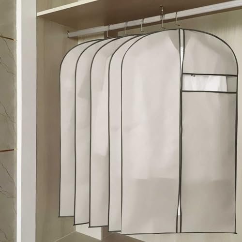 QSNYJPL Set di 5 Copriabiti per Appendere i Vestiti, Copriabiti Antipolvere, Fodere per Abiti in Tessuto non Tessuto con Cerniera, Borse Porta Abiti Appese per Abiti, Cappotti(Beige,60x90 cm/24x35 in)